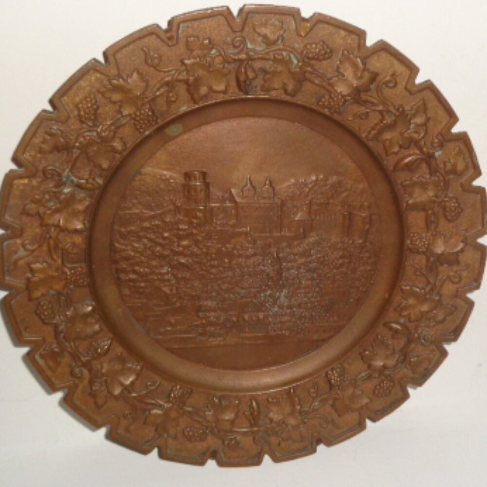 Antique Solid Cast Bronze/ Copper Wall Plate, European Design Measures 9" Across